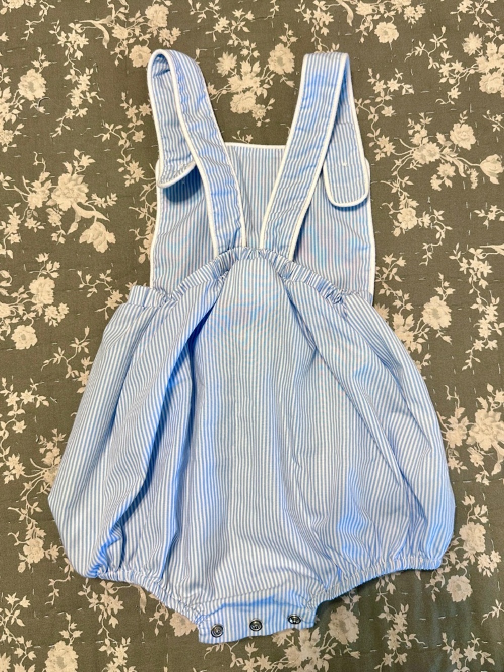 Stitchy Fish Blue & White Pinstripe Baby Bubble Romper - Picture 2 of 5